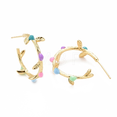 Colorful Enamel Branch Wrap Stud Earrings EJEW-I265-02G-1