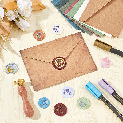 Brass Wax Seal Stamps with Rosewood Handle AJEW-WH0412-0146-1