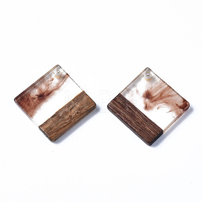 Transparent Resin & Walnut Wood Pendants RESI-T035-31B-1
