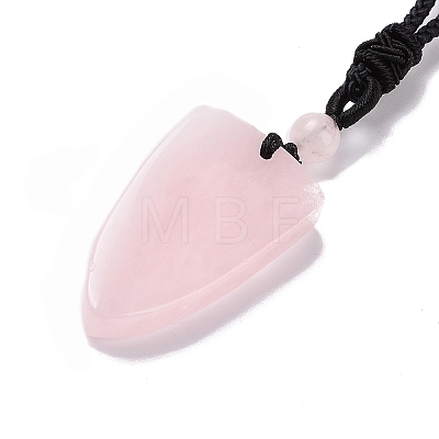 Natural Rose Quartz Sailor's Knot Pendant Necklace with Nylon Cord for Women NJEW-E091-02E-1