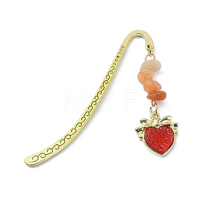 6Pcs 6 Style Natural Gemstone Beaded Pendant Bookmarks with Acrylic Heart AJEW-JK00261-1