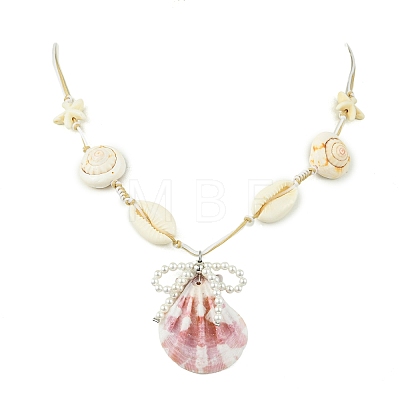 Ocean Adjustable Natural Shell Pendant Braided Necklaces NJEW-TA00245-1