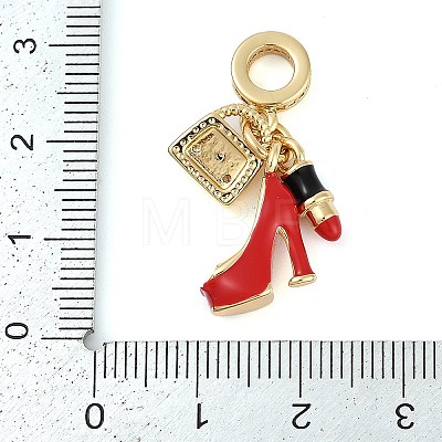 Rack Plating Brass Clear Cubic Zirconia Makeup European Dangle Charms KK-P287-34A-G-1