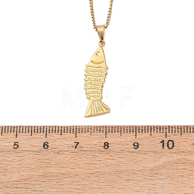 Summer Bach 304 Stainless Steel Fish Pendant Satellite Chain Necklaces for Women NJEW-F373-02G-1
