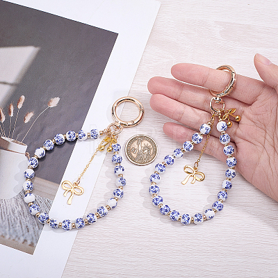 2Pcs Zinc Alloy Ceramic Beads Mobile Straps AJEW-ME0002-83A-1