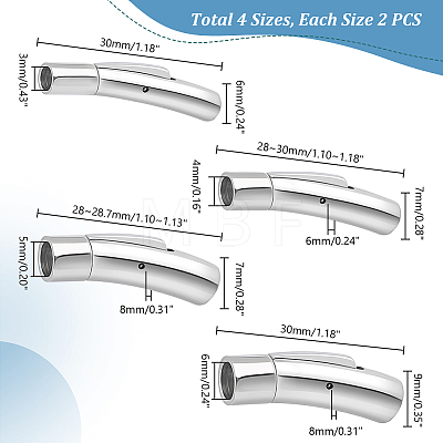 AHADERMAKER 8Pcs 4 Styles 316 Surgical Stainless Steel & 304 Stainless Steel Bayonet Clasps STAS-GA0001-55-1