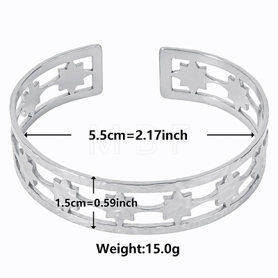 Non-Tarnish Stylish European and American Hollow Star 304 Stainless Steel Cuff Bangles for Women XB2693-1-1