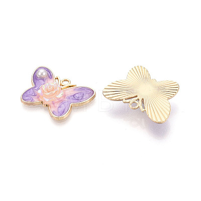 Rack Plating Alloy Enamel and ABS Imitation Pearl and Acrylic Pendants ENAM-T091-64A-1