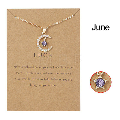 Moon & Star Alloy Rhinestone Birth Stone Pendant Necklaces WG0039E-06-1