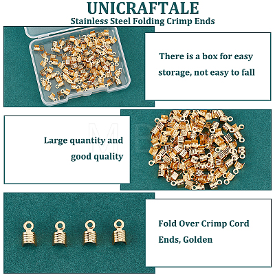 Unicraftale 100Pcs 304 Stainless Steel Folding Crimp Ends STAS-UN0041-16-1