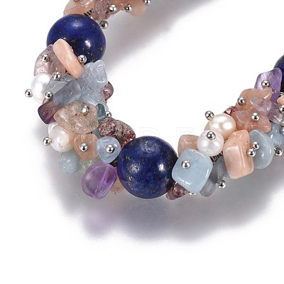 Natural Mixed Stone and Lapis Lazuli(Dyed) Beads Bracelets BJEW-JB04163-02-1