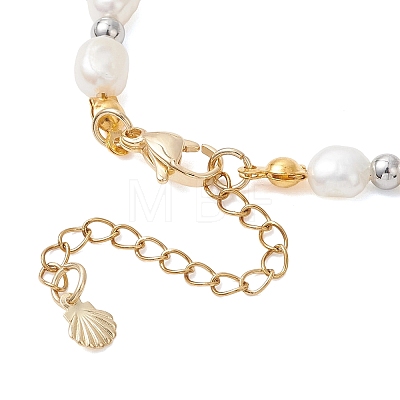 Natural Cultured Freshwater Pearl & Brass Beaded Bracelets for Women BJEW-JB12894-1