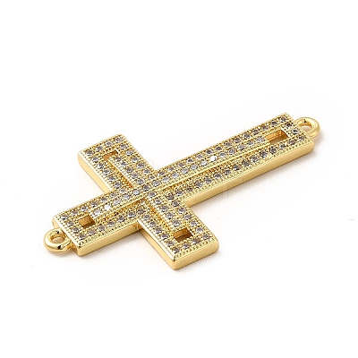 Rack Plating Brass Micro Pave Cubic Zirconia Connector Charms KK-E072-04G-1