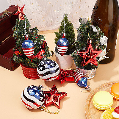 Independence Day Theme Ball & Star & Light Bulb Shape Plastic Ornaments DIY-WH0401-13-1