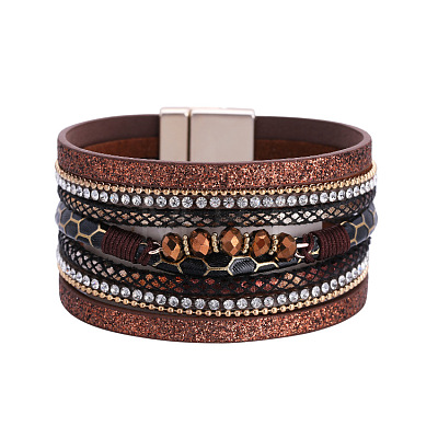 Bohemian Style PU Leather Multi-strand Bracelets for Women Girl WGB5DF7-03-1