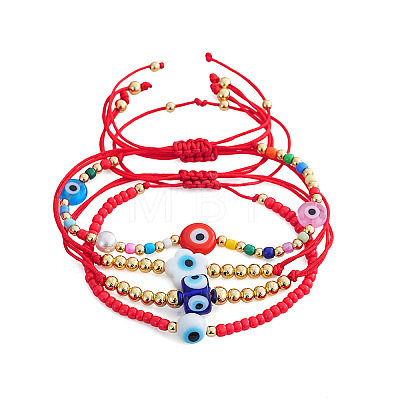 4Pcs 4 Styles Handmade Lampwork & Glass & Brass Beads Braided Bead Bracelets OA0738-1-1