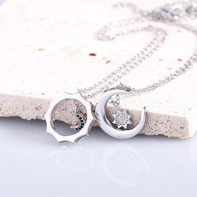 Sun Moon Star Friendship Couple Necklace for 2 Best Friend Necklace for 2 Sun and Moon Matching Couple Necklace Jewelry Gifts for Women Men JN1113A-1