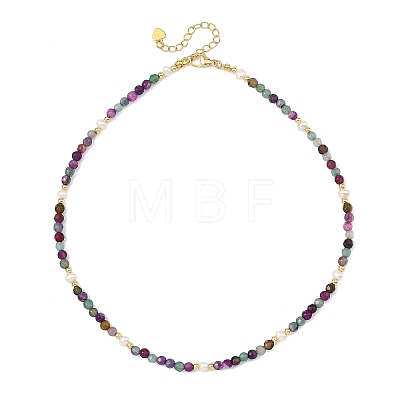Dyed & Heated Faceted Round Natural Agate and Cultured Freshwater Pearl Beaded Necklaces for Women NJEW-JN06240-04-1