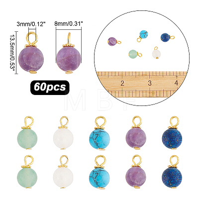 60Pcs Frosted Natural & Synthetic Gemstone Charms FIND-FH0004-55-1