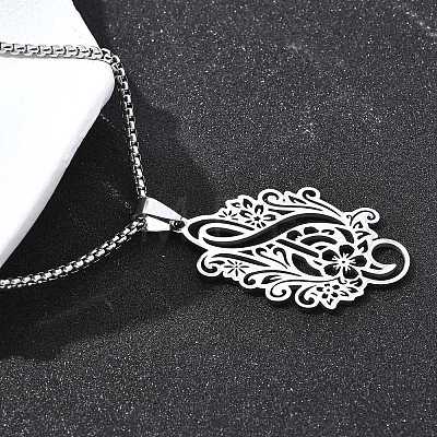 201 Stainless Steel Laser Cut Flower Musical Note Pendant Box Chain Necklaces for Women Men NJEW-E156-02P-1