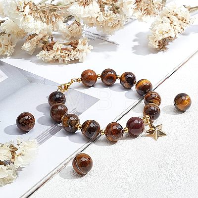 Grade AB Natural Tiger Eye Round Beads Strands G-OC0001-78B-1