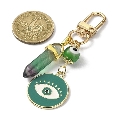 Flat Round with Evil Eye Alloy Enamel & Gemstone Bullet Pendant Decorations HJEW-JM01262-1