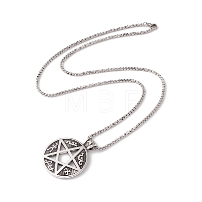 Alloy David Star Pendant Necklace with 201 Stainless Steel Box Chains NJEW-E016-12AS-1
