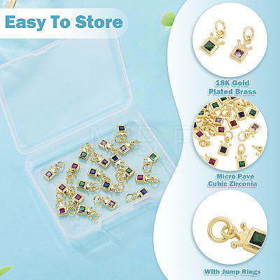 20Pcs 4 Colors Brass Cubic Zirconia Charms KK-TA0009-13B-1