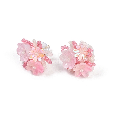 Flower Glass Plastic Stud Earrings FS-WG119A6-01-1