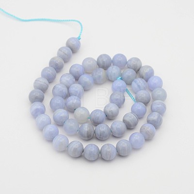 Natural Blue Lace Agate Round Bead Strands G-P070-15-6mm-1