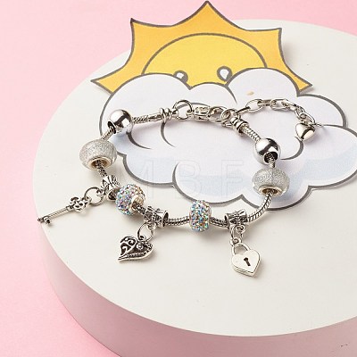 Alloy Heart and Skeleton Charm European Bracelet with Snake Chains BJEW-JB08047-02-1