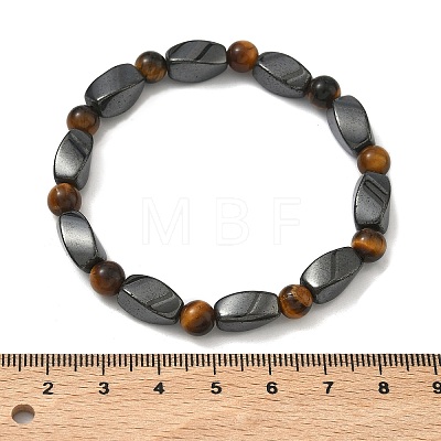 Round Natural Tiger Eye Stretch Bracelets X-BJEW-G072-14-1