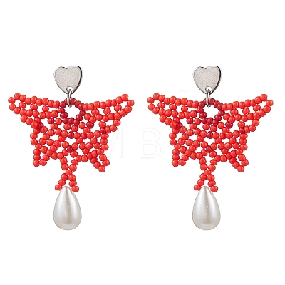 Glass Seed Beads Butterfly Stud Earrings EJEW-MZ00351-01-1