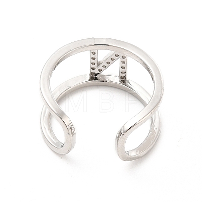 Clear Cubic Zirconia Initial Letter Open Cuff Ring RJEW-A012-01P-N-1