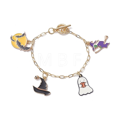 Witch & Ghost Alloy Enamel Charm Bracelets BJEW-JB10703-1