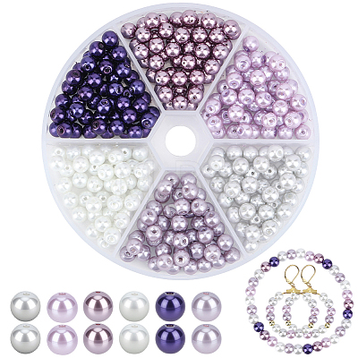 330Pcs 6 Colors Baking Paint Pearlized Glass Pearl Bead Strands HY-PA0001-05-1