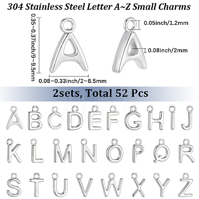 52Pcs 26 Styles 304 Stainless Steel Charms STAS-BBC0010-10-1