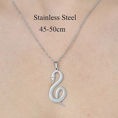 201 Stainless Steel Hollow Snake Pendant Necklace NJEW-OY001-93-1