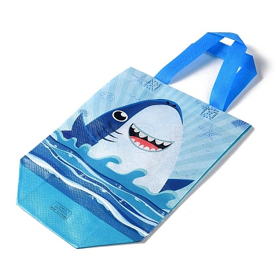 Cartoon Printed Shark Non-Woven Reusable Folding Gift Bags with Handle ABAG-F009-D02-1