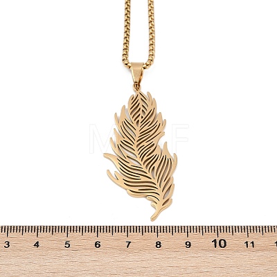 201 Stainless Steel Feather Pendant Necklaces NJEW-K283-12G-1
