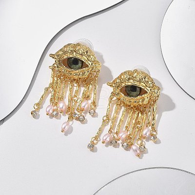 Alloy Rhinestone & Plastic Imitation Pearl Tassel Stud Earrings EJEW-A122-01G-1