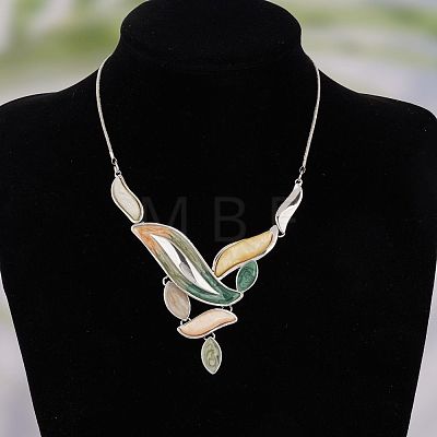 Leaf Alloy Enamel Pendant Necklaces & Stud Dangle Earrings Sets WG0AB14-01-1