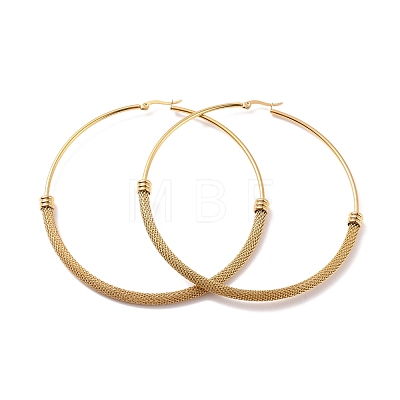 Vacuum Plating 201 Stainless Steel Mesh Chain Shape Big Hoop Earrings with 304 Stainless Steel Pin for Women EJEW-F280-21B-G-1