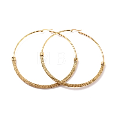 PVD Vacuum Plating 201 Stainless Steel Mesh Chain Shape Big Hoop Earrings with 304 Stainless Steel Pin for Women EJEW-F280-21B-G-1