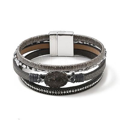 Vintage Leather Bracelet with European and American White Crystal Inlaid Diamonds - Magnetic Buckle. ST8305984-1