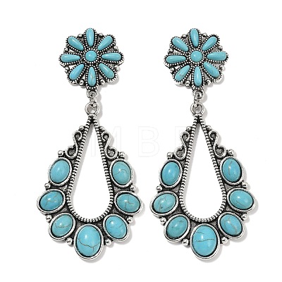 Alloy Synthetic Turquoise Dangle Stud Earrings EJEW-U053-12AS-1