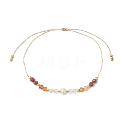 Adjustable Natural Carnelian & Red Jasper & Quartz Crystal Braided Bead Bracelets for Women BJEW-JB11619-01-1