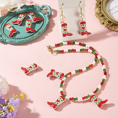 5Pcs Boot Baking Paint Glass Enamel  Beads LAMP-TADJ0001-08C-1