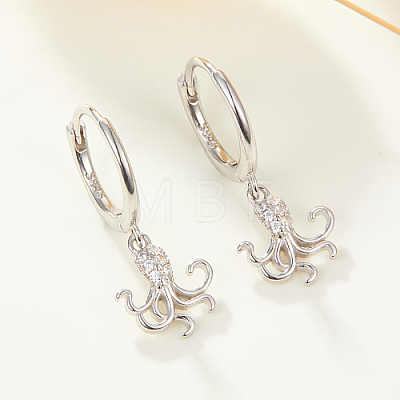 Rhodium Plated 925 Sterling Silver Hoop Earrings CS8207-2-1