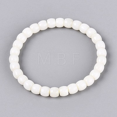 Natural Hetian Jade Barrel Beaded Stretch Bracelets BJEW-Q100-01-1
